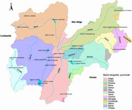 Ai fini dell'applicazione del Piano di Tutela la provincia di Trento uddivisa in bacini di primo livello.